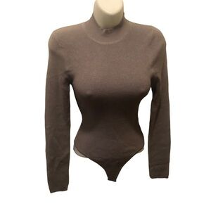 Abercrombie & Fitch Gray Ribbed Bodysuit Sweater Sz. S Mock Neck Cut Out Back